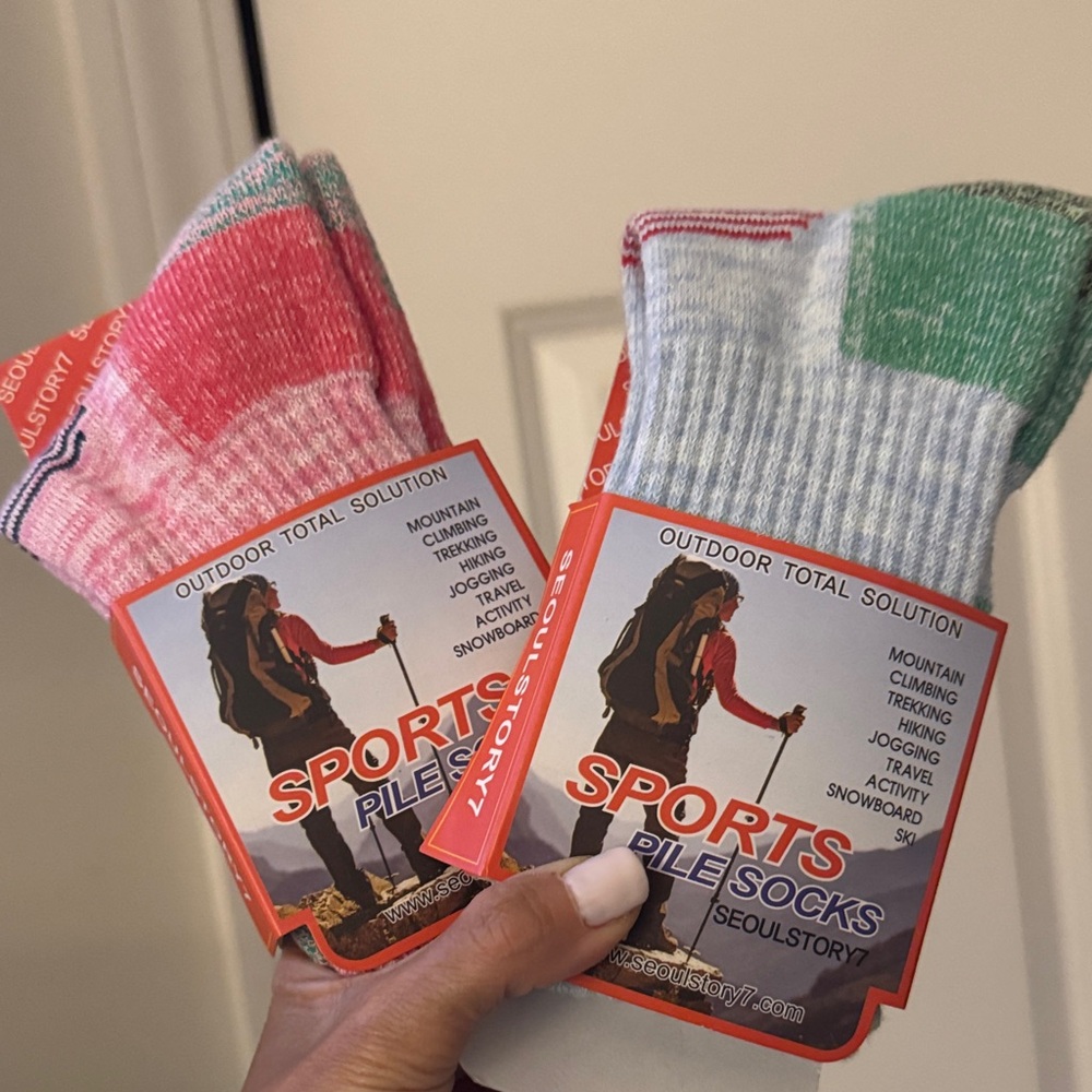 Sports Pile Socks - Pink & Mint Crew Socks